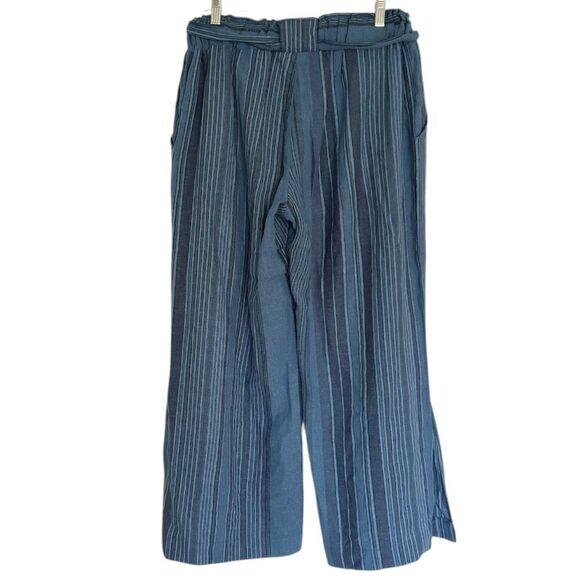 Indigo Rein Blue Linen Blend Belted Split Hem Wide Leg Pants Size Large - Picture 6 of 9